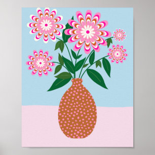 Poster Disposição Da Flor Em Vaso Cor-De-Rosa E Azul