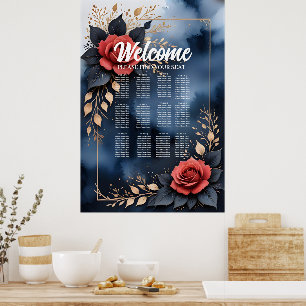 Poster Disposição Elegante de rosa com folhagem de ouro