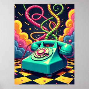 Poster Disque para o Sonho Neon - Arte Pop retrosurreal