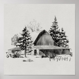 Poster Distant Barn Sketch II