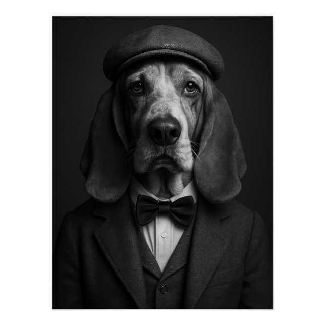 Pôster Distinguished Basset Hound in Flat Cap & Bowtie (Frente)