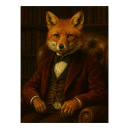 Pôster Distinguished Fox Gentleman in Library