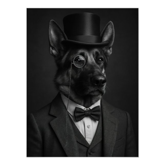 Pôster Distinguished German Shepherd with Top Hat (Frente)