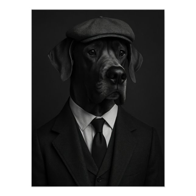 Pôster Distinguished Great Dane in Suit & Flat Cap (Frente)