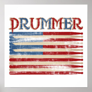 Pôster Distressed Drum Stick USA Flag Drummer Tees Gifts