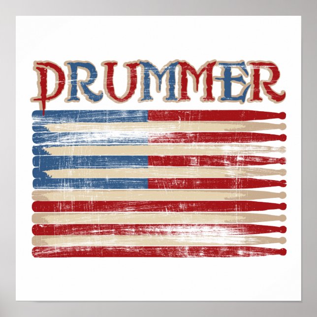 Pôster Distressed Drum Stick USA Flag Drummer Tees Gifts (Frente)