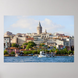 Poster Distrito de Beyoglu e torre de Galata em Istambul
