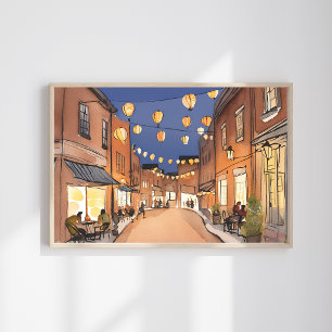Poster Distrito Italiano do North End   Boston MA Aquarel