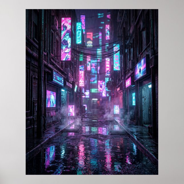 Poster Distrito Neon Ensopado pela Chuva (Frente)