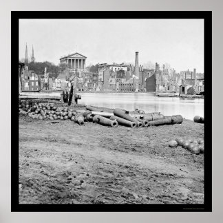 Pôster Distrito queimado e Capitólio em Richmond, VA 1865