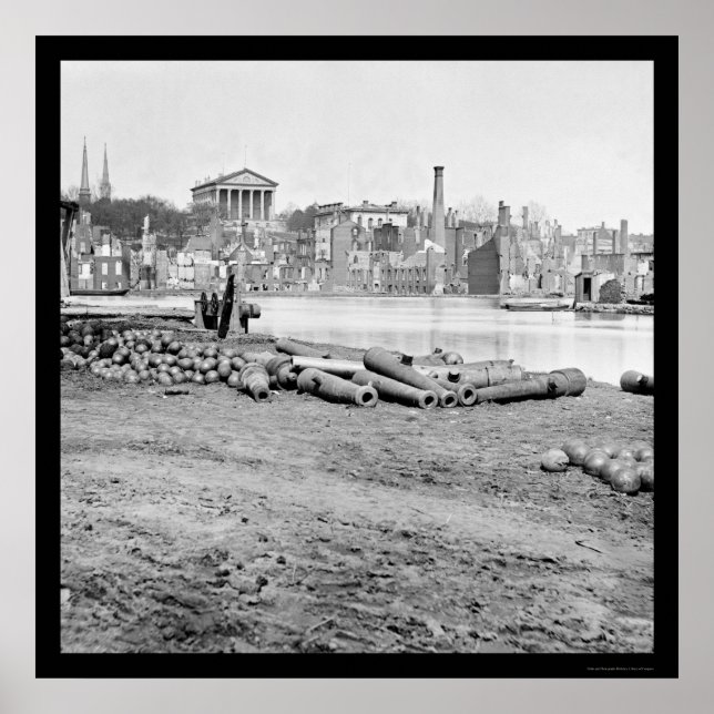 Pôster Distrito queimado e Capitólio em Richmond, VA 1865 (Frente)