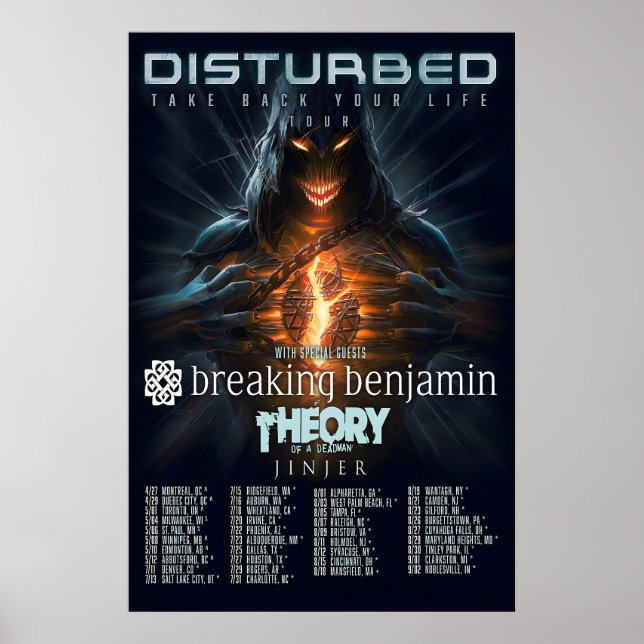 Poster Disturbed Take Back Your Life Tour REPRODUÇÃO (Frente)
