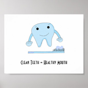 Pôster Dito dental com escova e pasta de dentes