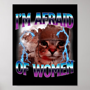 Poster Dito Engraçado Humor Medo de Mulheres Meme de Gato