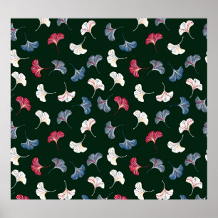 Poster Ditsy Ginkgo: Outono Escuro Sem Vista.