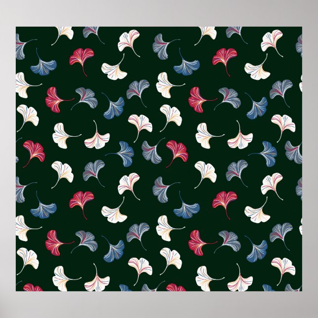 Poster Ditsy Ginkgo: Outono Escuro Sem Vista. (Frente)