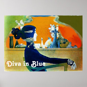 Pôster DIVA EM AZUL / Beleza,Cabelo,Moda Art Nouveau