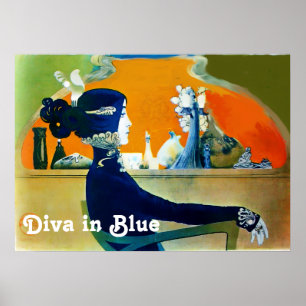 Pôster DIVA EM AZUL / Beleza,Cabelo,Moda Art Nouveau
