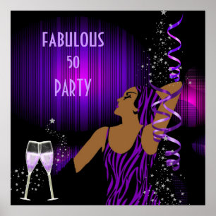 Poster Diva Fabulosa 50 DAMA Roxo Festa Champanhe