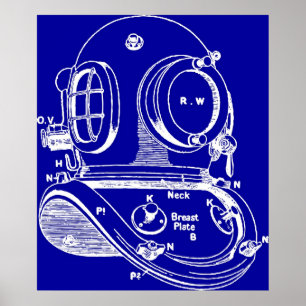 Pôster Dive Helmet Blueprint