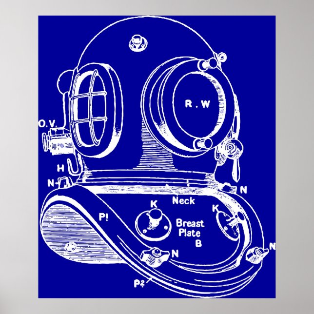 Pôster Dive Helmet Blueprint (Frente)
