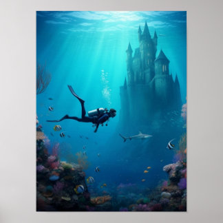 Poster Diver finds a castle in the reef