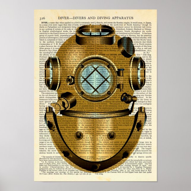Poster Diver Helmet Divisor Náutico Vintage - Dicionário (Frente)