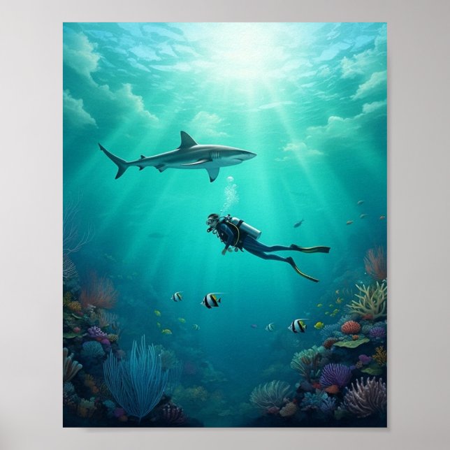 Poster diver meets a shark (Frente)