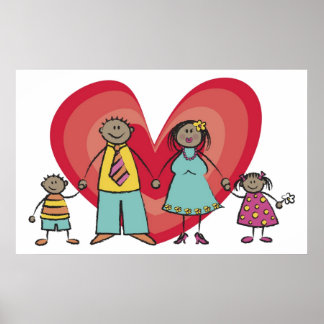 Poster Diversão Cartoon Fofa Família Feliz Amor Coração D