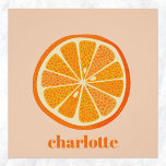 Pôster Diversão Citrus Orange Personalizada<br><div class="desc">Fruta de citrinos laranja divertida num fundo rosa-claro. Consiga vitamina C. Arte original de Nic Squirrell. Altere o nome para personalizar.</div>