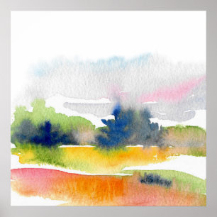 Poster Diversão com Abstrato de Brushstrokes de Aquarela