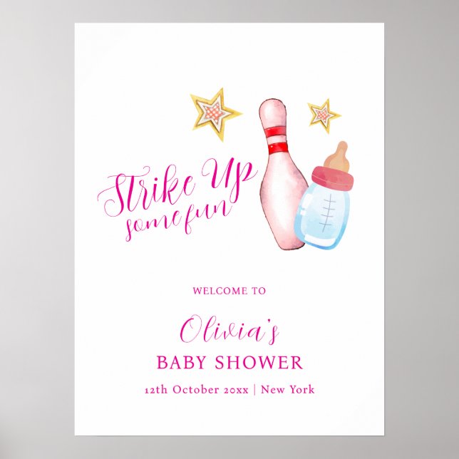 Poster Diversão Cor-de-Rosa Comece a Boliche Bem-vindo ao (Frente)