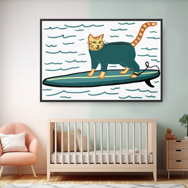 Poster Diversão de Gato Rajado de Surf Berçário Legal das (Surfing Tabby Cat Poster
Nursery Playroom Kids Surf Beach Fun Cute Wall Art)