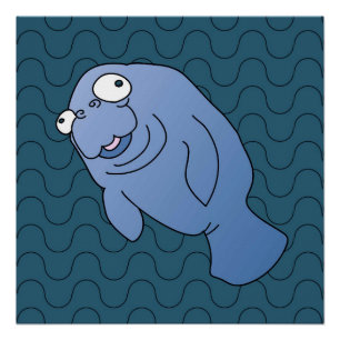 Pôster Diversão de Ilustração de Cartões Manatee