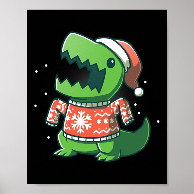 Poster Diversão de Natal T-Rex Dinossauro Ugly saurus (Frente)