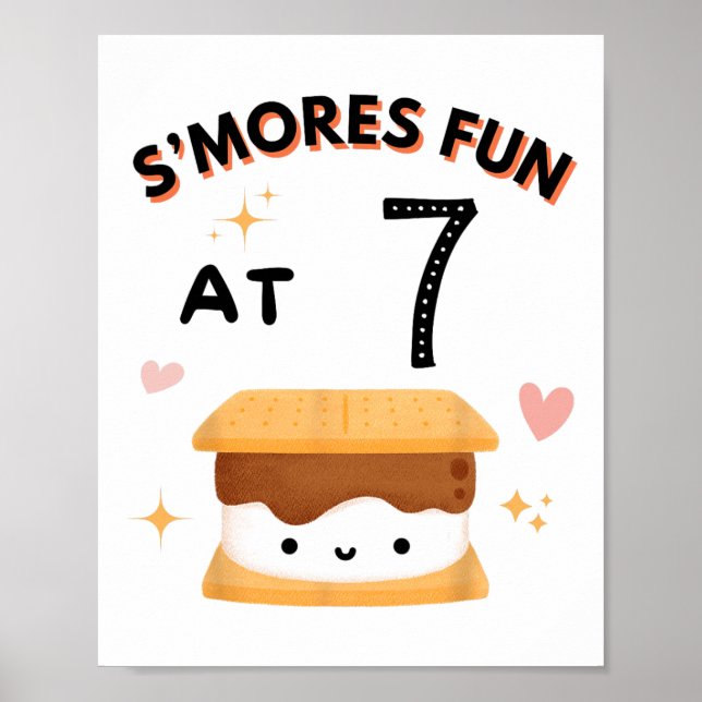 Poster Diversão de Smores Acampamento Aniversário 7 Anos  (Frente)