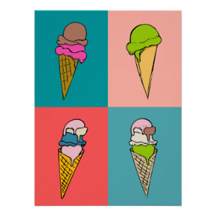 Pôster Diversão de Sorvete de Arte de Verão