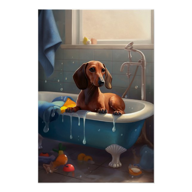 Pôster Diversão do Dachshund no Banho  (Frente)