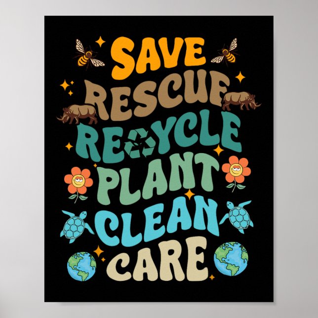 Poster Diversão do Dia da Terra Economize o Reciclar de E (Frente)