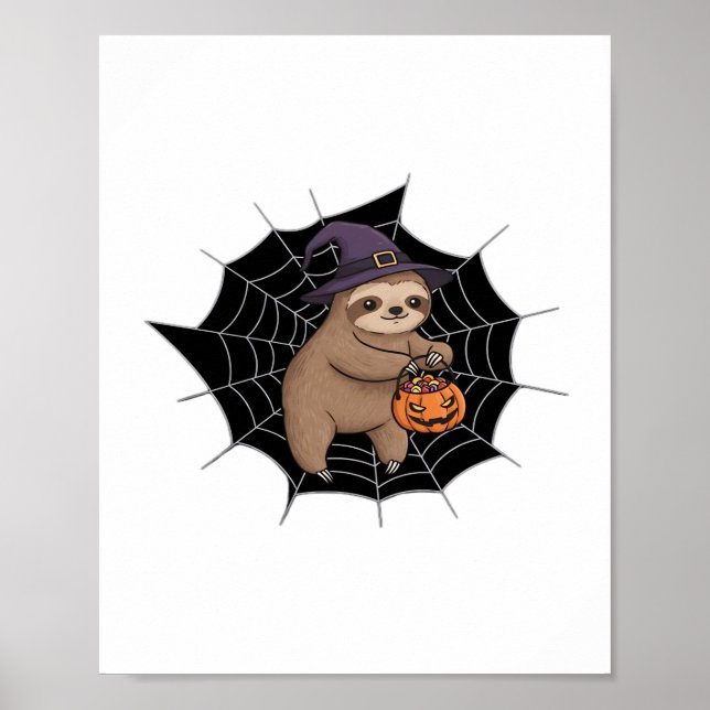 Poster Diversão do Dia das Bruxas de Sloth Spooky - Truqu (Frente)
