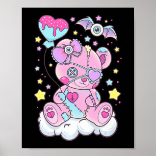 Poster Diversão do Gótico Kawaii Pastel Bonito Urso Cêmul