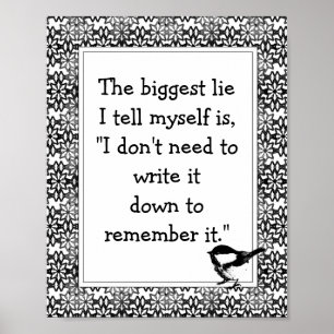 Pôster Diversão Escreva-o Cotação Flores e Pássaros Preto