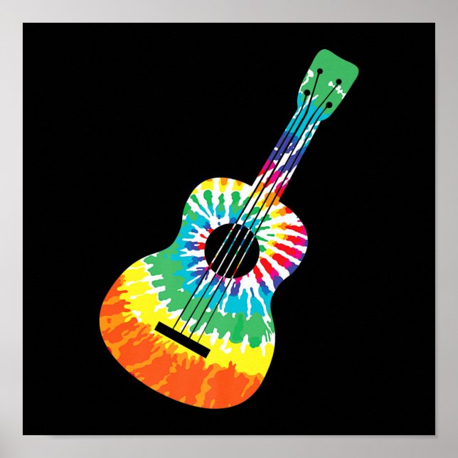 Poster Diversão Hippie Rainbow Tie Dye Acoustic Guitar Pr (Frente)
