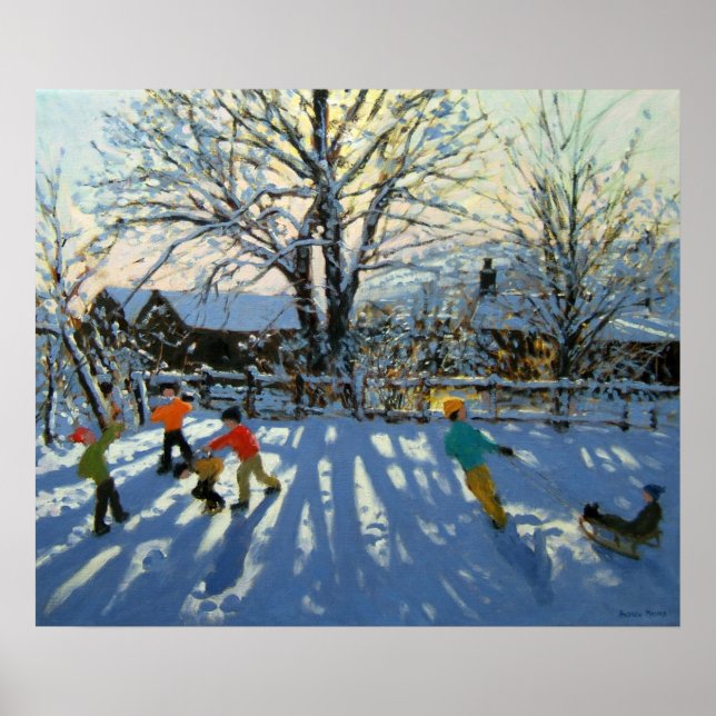 Pôster Diversão na neve Tideswell Derbyshire (Frente)