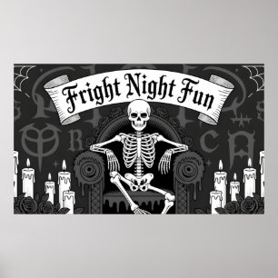 Poster Diversão na Noite de Terror: Design do Esqueleto n