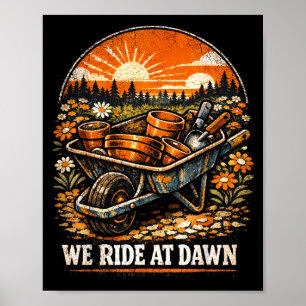 Poster Diversão no Carrinho de Mão de Jardim ao Amanhecer