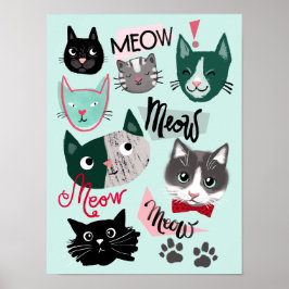 Poster Diversão no quarto de brincar rostos de gato fofos