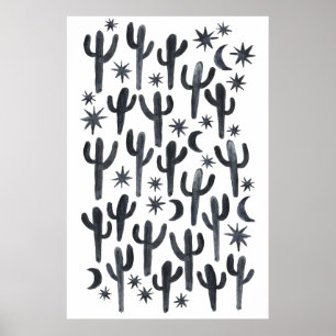 Poster Diversão Noturna De Cactus Indigo Padrão Waterco