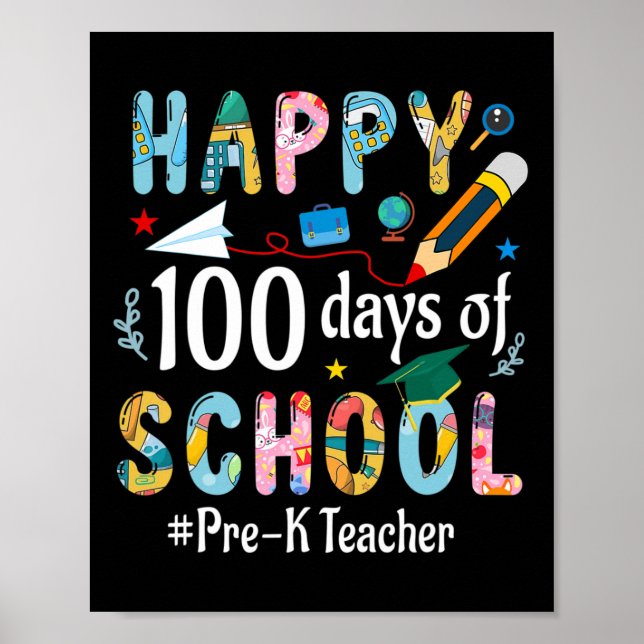 Poster Diversão Pré-k De Professores 100º Dia Da Escola (Frente)