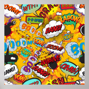 Poster Diversão Retro Explosões de Arte Pop de Quadrinhos